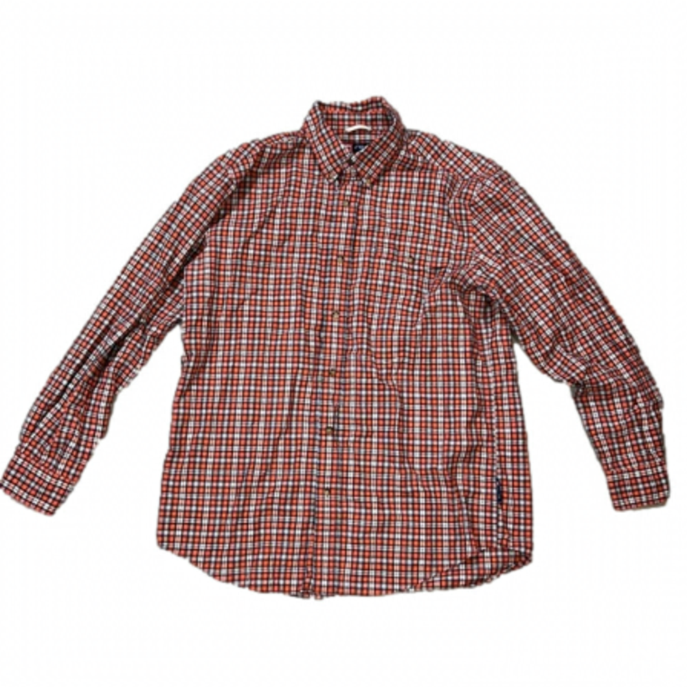 🤩  Chaps Orange and Navy Plaid Oxford Button Down Size Large
